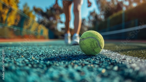 Tennis Ball on Tennis Court. Generative AI © jul_photolover