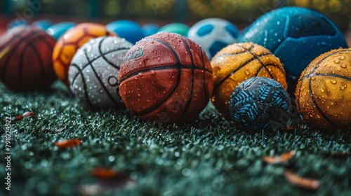 Colorful Balls on Green Field. Generative AI photo