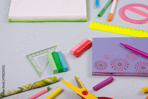 Children's colorful stationery: notepads, pens, rulers