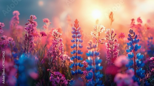 Field of Purple and Blue Flowers