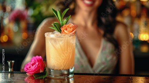 Woman Sitting at Bar With Drink