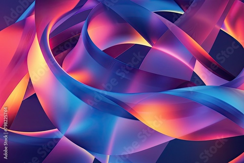 Abstract geometric shapes intertwine in a mesmerizing 3D vector background, illuminated by vibrant hues and dynamic shadows.