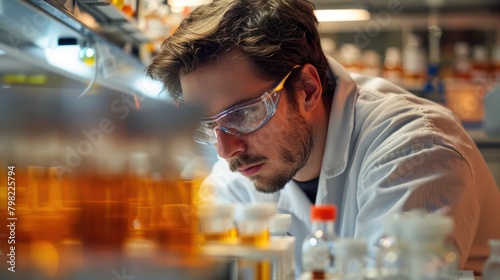Medium shot of a laboratory technician developing new antiparasitic drugs for Trypanosoma brucei, focusing on the drug development process photo