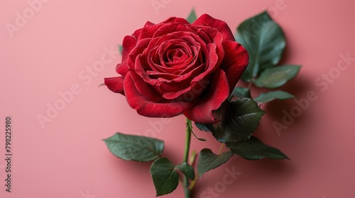 A Single Red Rose on a Pink Background