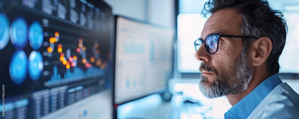 Medium shot of a researcher analyzing data on the prevalence of Toxic Shock Syndrome linked to Staphylococcus aureus Medium shot of a researcher analyzing data on the prevalence of Toxic Shock Syndrome linked to Staphylococcus aureus