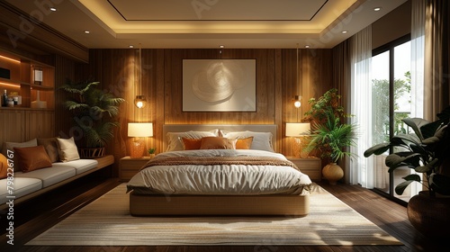 Neatly Made Bed and Chair in Bedroom