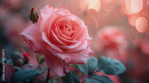 Pink Rose With Water Droplets