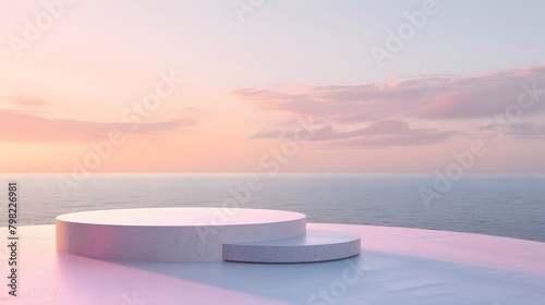 A minimalist podium stands in quiet solitude against a backdrop of soft pastel shades, inviting imagination to fill the empty space with possibility. © Love Mohammad
