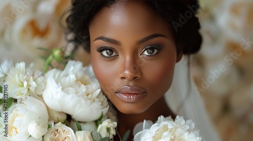 Woman Holding Bouquet of White Flowers