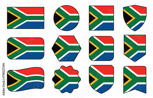 Vector Flag of South Africa in modern abstract shapes, waving, badge, design template