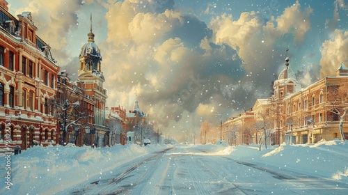 Busy Snowy Street Traffic