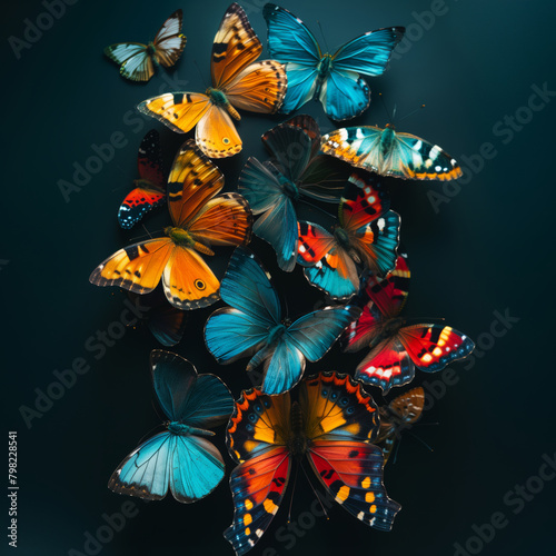 Colorful butterflies on a black background