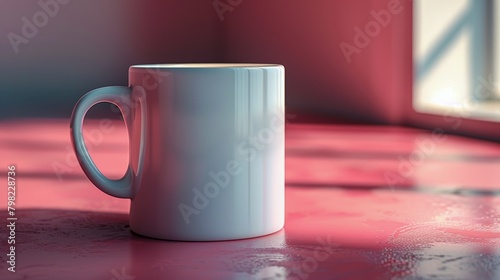 White Coffee Mug on Pink Counter