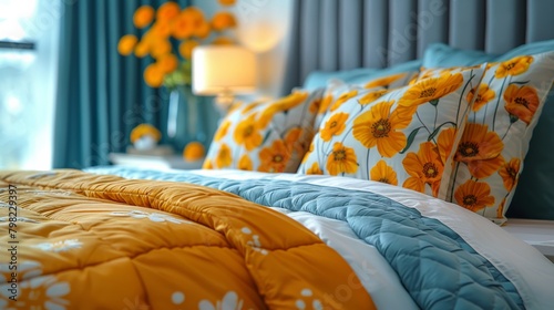 Yellow Flowers in Vase on Bed