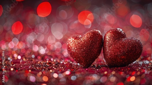 Two Red Hearts on Table