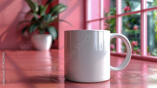 White Coffee Mug on Pink Counter