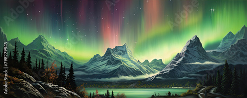 Aurora borealis and high moutains photo