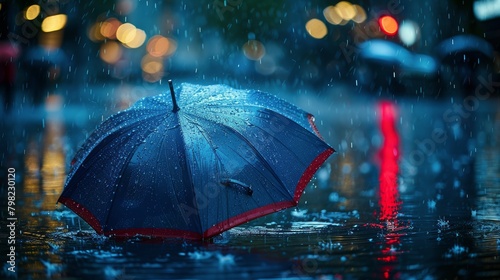 Blue Umbrella in Puddle of Water photo