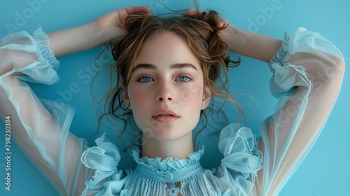 Close Up of Young Woman With Blue Eyes