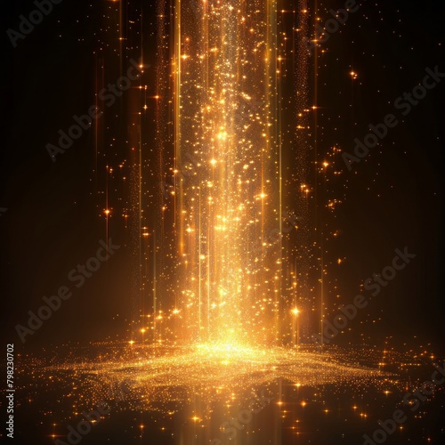 Abstract glowing gold vertical lighting lines on dark background with lighting effect and sparkle with copy space for text. Luxury design style. Vector illustration © Jalal