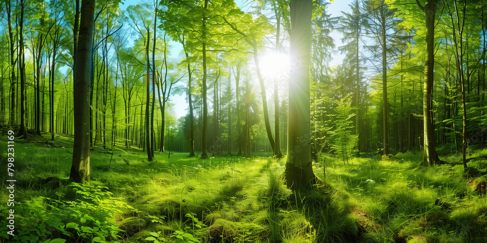 Obraz premium Grünes Wald Panorama im Sommer