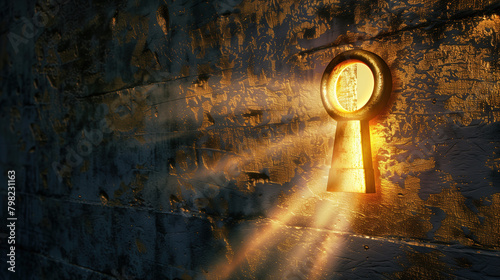 A golden keyhole with a beam of light shining through, representing unlocking opportunities and realizing potential