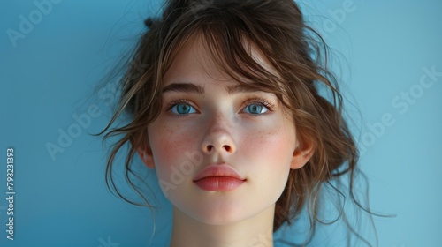 Close Up of Young Woman With Blue Eyes