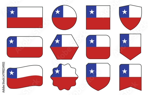 Vector Flag of Chile in modern abstract shapes, waving, badge, design template photo