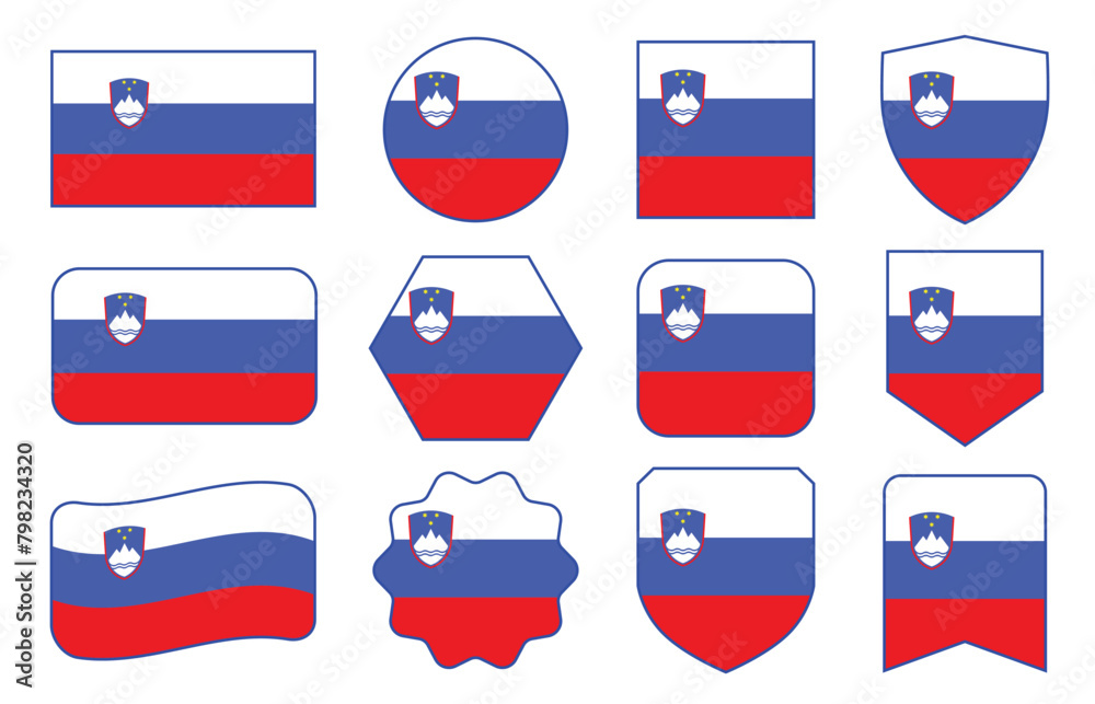Vector Flag of Slovenia in modern abstract shapes, waving, badge, design template Vector Flag of Slovenia in modern abstract shapes, waving, badge, design template