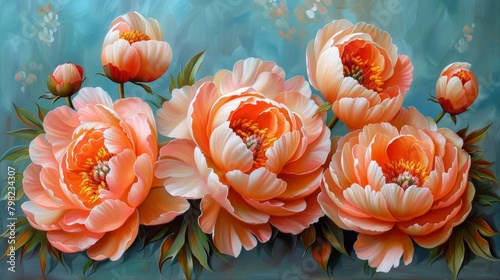 Pink Flowers on Blue Background
