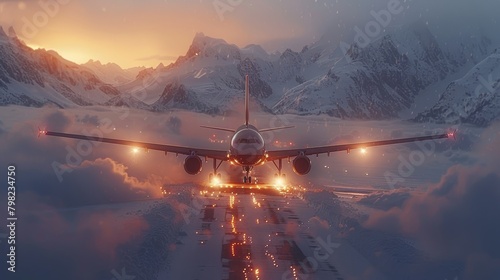 Airplane Flying Above Clouds at Sunset