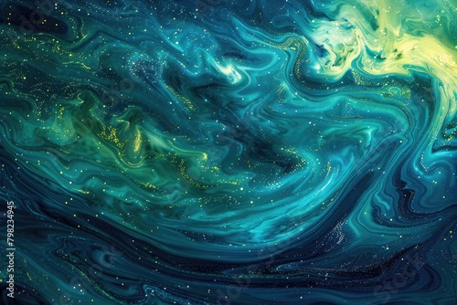 Mesmerizing Blue Green Liquid Swirls in Galactic Ocean Depths