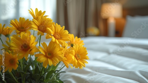 Bouquet of Yellow Flowers on Bed