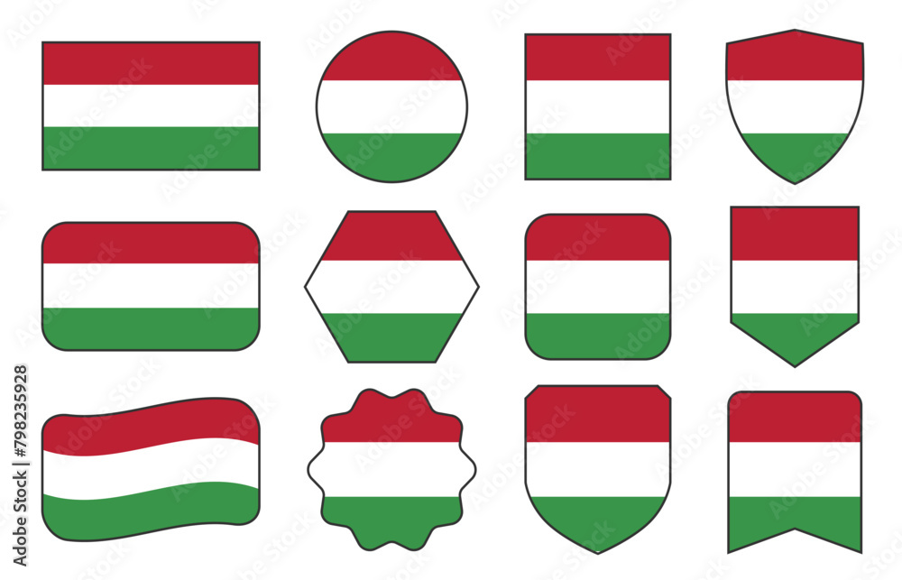 Vector Flag of Hungary in modern abstract shapes, waving, badge, design template Vector Flag of Hungary in modern abstract shapes, waving, badge, design template