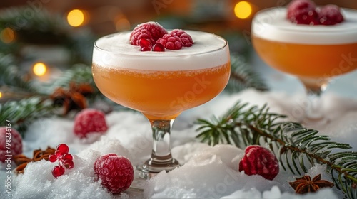 Glasses Filled With Liquid and Topped With Raspberries