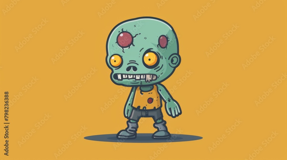 Fototapeta premium A cartoon zombie with yellow eyes and a big smile, AI