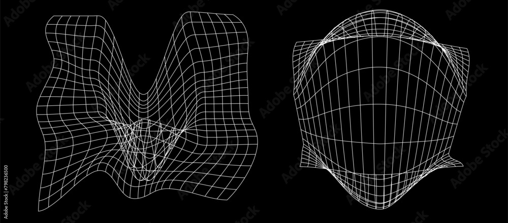Retrofuturistic cyber design, liquid grids, gravity visualization, wavy ...