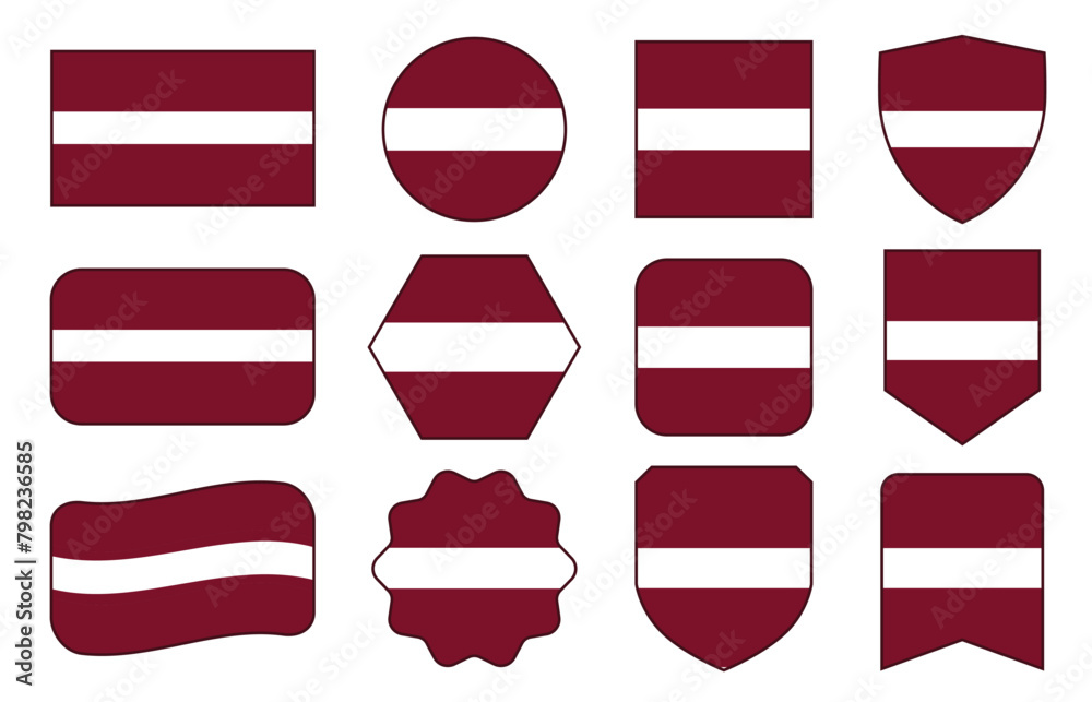 Vector Flag of Latvia in modern abstract shapes, waving, badge, design template Vector Flag of Latvia in modern abstract shapes, waving, badge, design template