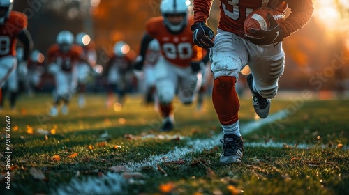 Group of Football Players Running on Field. Generative AI © jul_photolover