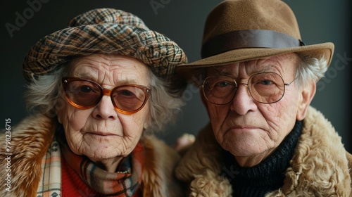 Older Man and Woman Wearing Hats and Scarves