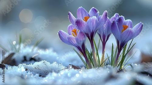 Group of Purple Flowers on Snow Covered Ground