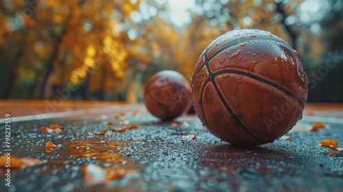 Two Basketball Sitting on Top of a Basketball Court. Generative AI