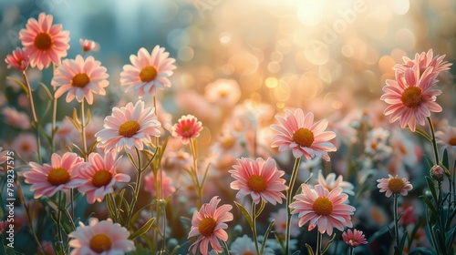Pink and White Flowers in a Field