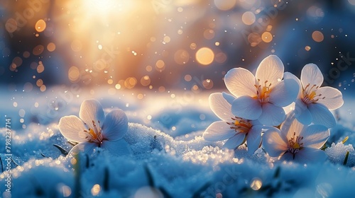 Two White Daffodils in Snow