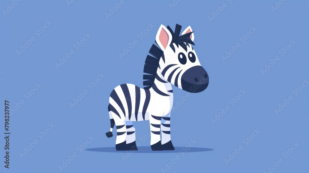Obraz premium A cartoon zebra standing on a blue background with no people, AI