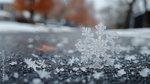 Close Up of Snowflake on the Ground