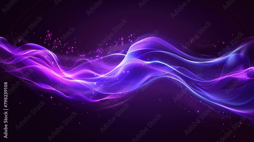 Purple background of abstract neon waves flowing with neon light.