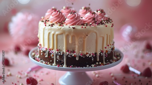 White Cake With Pink Frosting and Sprinkles
