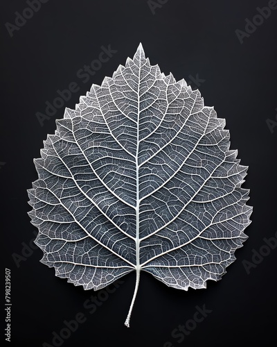 A close up photograph of a single leaf with the veins being the only part of the leaf that is visible. The leaf should be white and the background should be black.