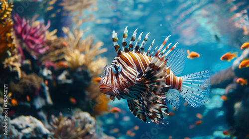 Lionfish a venomous fish with red and white strip  